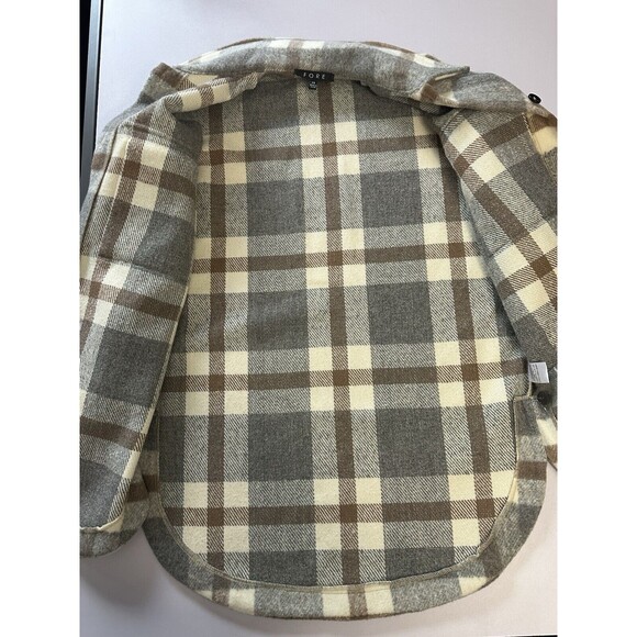 Fore Gray White Brown Plaid Button Up Wool Blend Flannel Shacket Woman's Size XS - Picture 8 of 8